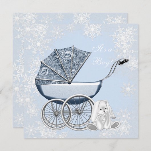 Blue Snowflake Winter Wonderland Baby shower Kaart (Voorkant / Achterkant)