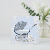 Blue Snowflake Winter Wonderland Baby shower Kaart (Staand voorkant)