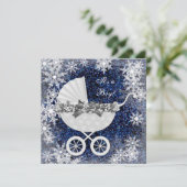 Blue Snowflake Winter Wonderland Baby shower Kaart (Staand voorkant)