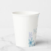 Blue Snowflake Winter Wonderland First Birthday Papieren Bekers (Rechts)