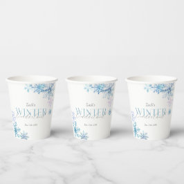 Blue Snowflake Winter Wonderland First Birthday Papieren Bekers