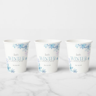 Blue Snowflake Winter Wonderland First Birthday Papieren Bekers