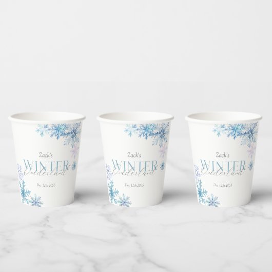 Blue Snowflake Winter Wonderland First Birthday Papieren Bekers (Multi)