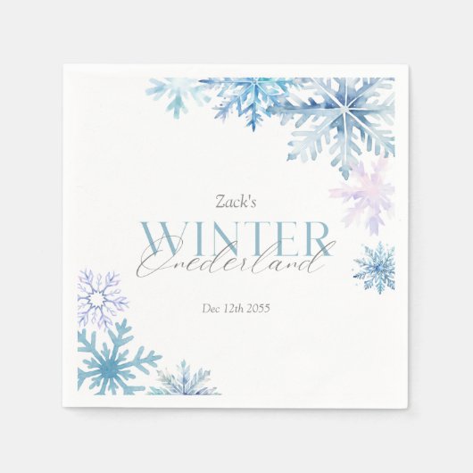 Blue Snowflake Winter Wonderland First Birthday Servet (Voorkant)