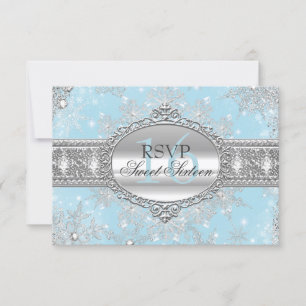 Blue Snowflake Winter Wonderland Sweet 16 RSVP