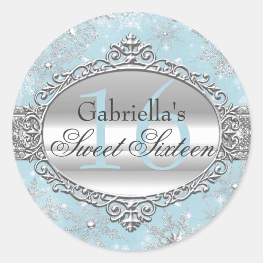 Blue Snowflake Winter Wonderland Sweet 16 Sticker (Devant)