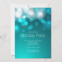 Blue Snowflakes & Bokeh Lights Holiday Uitnodiging
