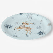 Blue Snowflakes Christmas Deer with Bow Papieren Bordje (Gekanteld)