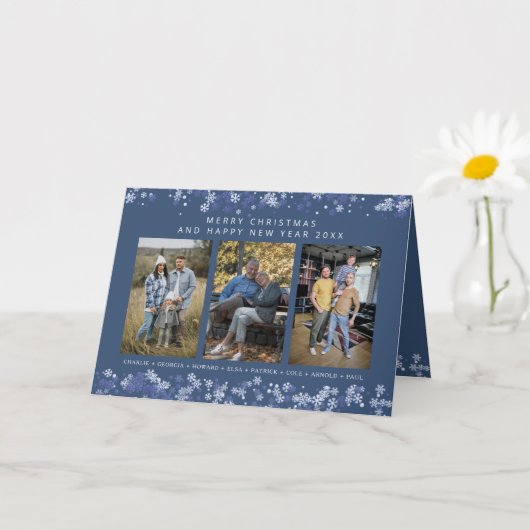 Blue Snowflakes Christmas Modern Collage 3 Photos Kaart (Kleine Plant)