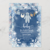 Blue Snowflakes Clothesline Baby Shower Kaart (Voorkant / Achterkant)