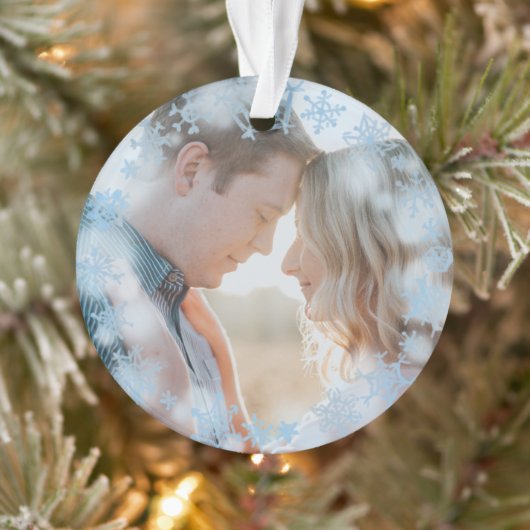 Blue Snowflakes First Christmas Marié Photo (Arbre)