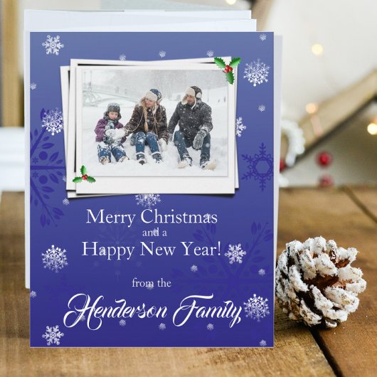 Blue Snowflakes Flat Holiday Carte photo