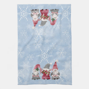 Blue Snowflakes Gnomes Love Joy Peace Waterverf Theedoek