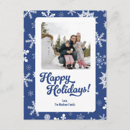 Blue Snowflakes Happy Holidays Photo Post Card Feestdagenkaart
