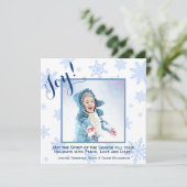Blue Snowflakes Holiday Joy Square-fotokaart (Staand voorkant)