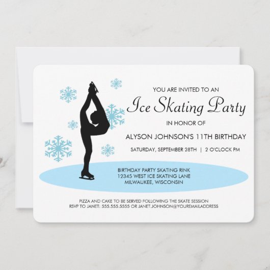 Blue Snowflakes Ice Skating Party Invitation Kaart (Voorkant)