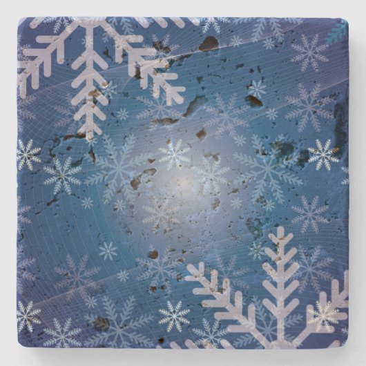 Blue Snowflakes kerst Stenen Onderzetter (Voorkant)