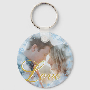 Blue Snowflakes kerstliefde Persoonlijke foto Sleutelhanger