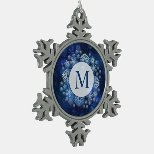 Blue Snowflakes Monogram Pewter Snowflake Ornament (Links)