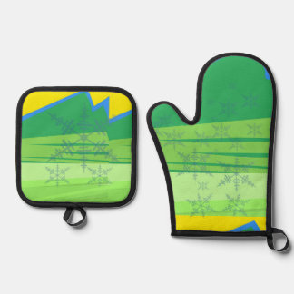 Blue Snowflakes Oven Mitt and Pot Holders Ovenwant & Pannenlap Set