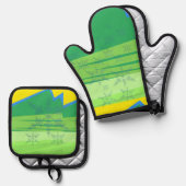 Blue Snowflakes Oven Mitt and Pot Holders Ovenwant & Pannenlap Set (Voorkant / Achterkant)