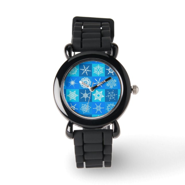Blue Snowflakes Patroon Horloge (Voorkant)