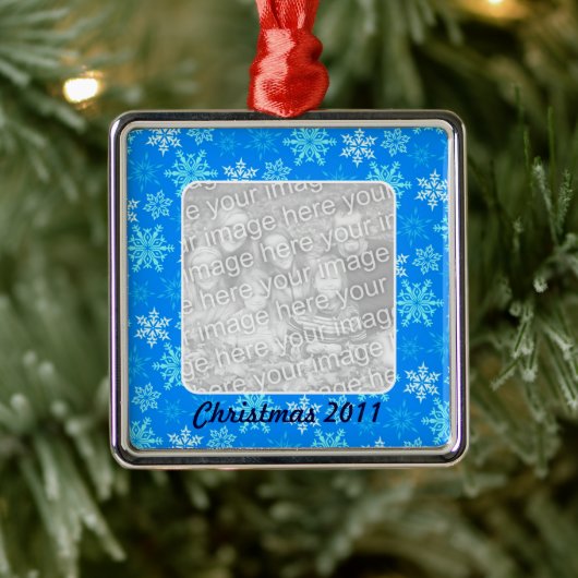 Blue Snowflakes Pattern Persoonlijke foto Metalen Ornament (Boom)