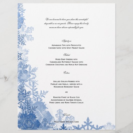 Blue Snowflakes sur le menu Mariage blanc (Devant)