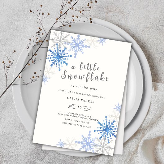 Blue Snowflakes Winter Baby shower Invitation Kaart