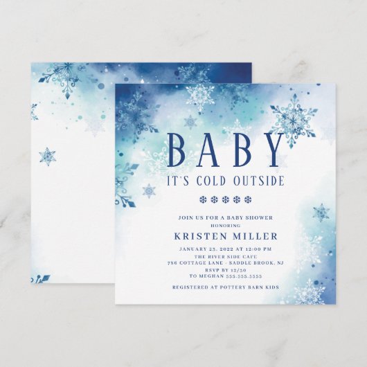 Blue Snowflakes Winter Boys Baby shower Invitation (Devant / Derrière)