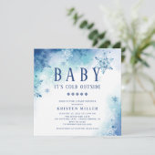 Blue Snowflakes Winter Boys Baby shower Invitation (Debout devant)