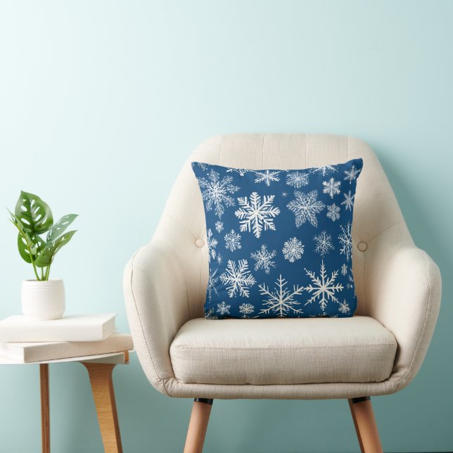 Blue Snowflakes Winter Kussen (Stoel)