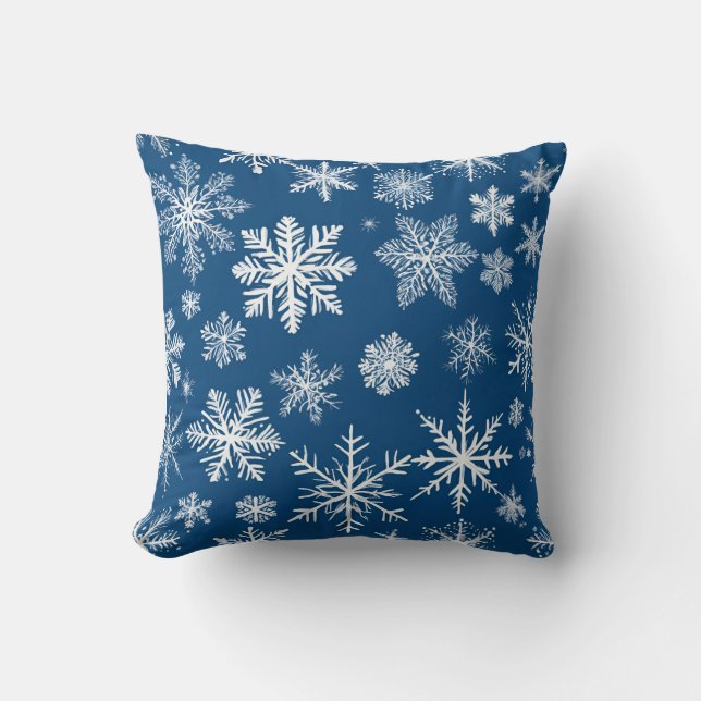 Blue Snowflakes Winter Kussen (Voorkant)