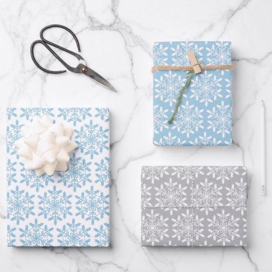 Blue Snowflakes Wrapping Paper Flat Sheet Set van (Voorkant)