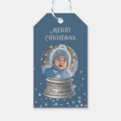 Blue Snowglobe Sneeuwvlok Foto Cadeaulabel (Voorkant)