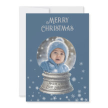 Blue Snowglobe Snowflake Photo Flat Holiday Kaart