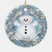 Blue Snowman Ceramic Ornament (Achterkant)