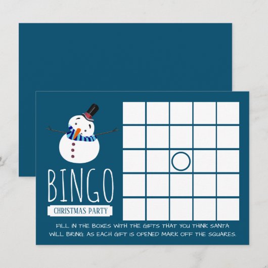 Blue Snowman, Kerstfeest Bingo Kaart (Voorkant / Achterkant)