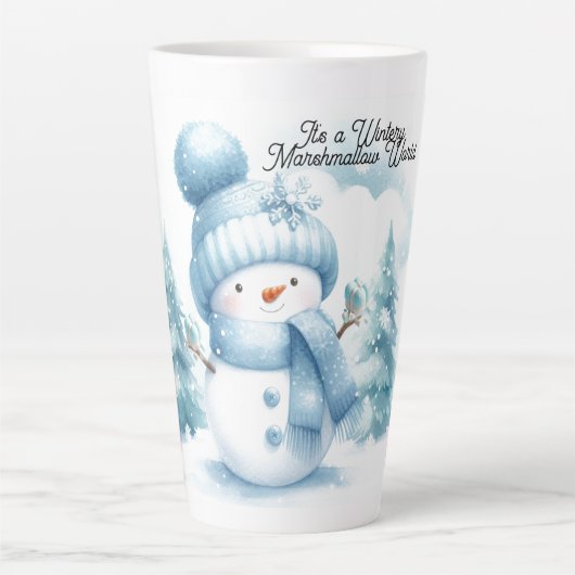 Blue Snowman Marshmallow World Latte Mok (Voorkant)