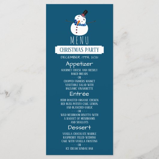 Blue Snowman, Menu de fête de Noël (Devant)