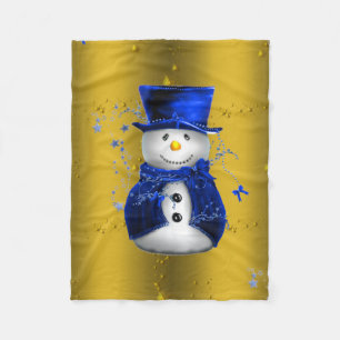 Blue Snowman op Gold Kerstmis Fleece Deken