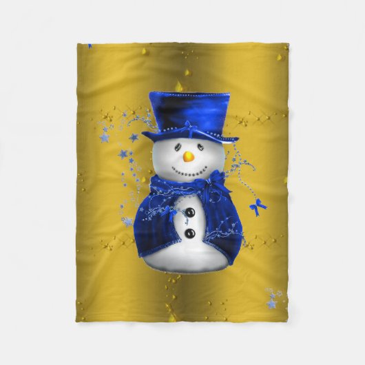 Blue Snowman op Gold Kerstmis Fleece Deken (Voorkant)