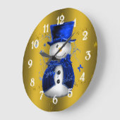 Blue Snowman op Gold Kerstmis Grote Klok (Hoek)