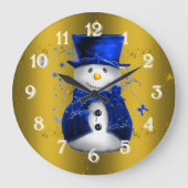 Blue Snowman op Gold Kerstmis Grote Klok (Voorkant)