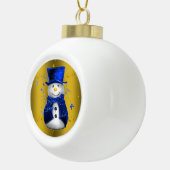 Blue Snowman op Gold Kerstmis Keramische Bal Ornament (Rechts)