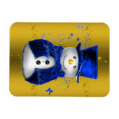 Blue Snowman op Gold Kerstmis Magneet (Horizontaal)