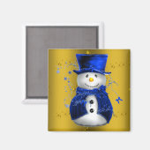 Blue Snowman op Gold Kerstmis Magneet (Voorkant / Achterkant)
