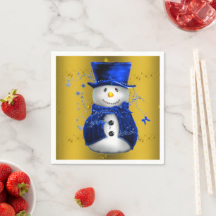 Blue Snowman op Gold Kerstmis Servetten