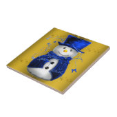 Blue Snowman op Gold Kerstmis Tegeltje (Zijkant)