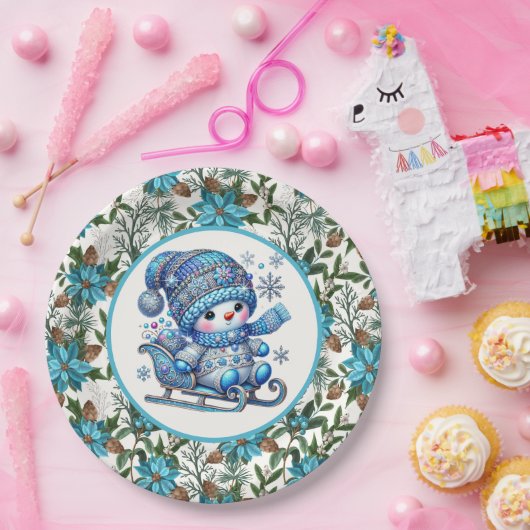 Blue Snowman Papieren Bordje (Feest)